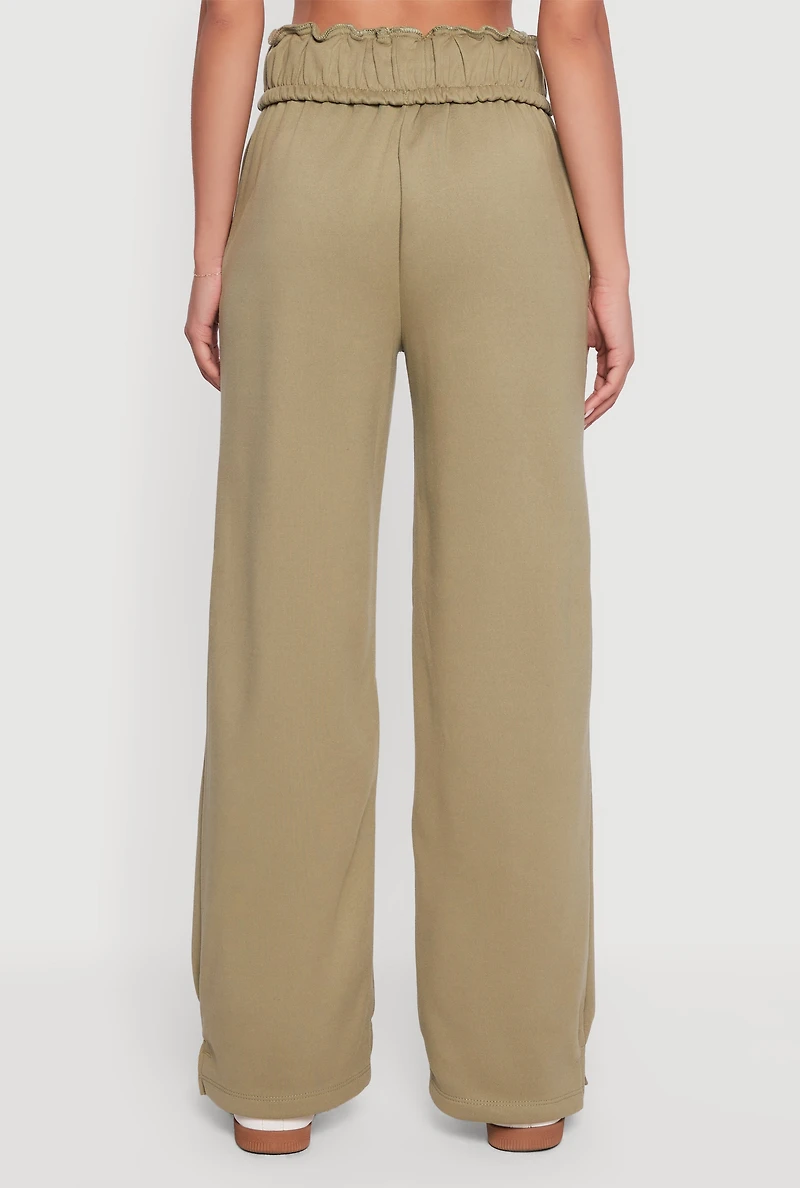 Drawstring Paper Bag Waist Wide Leg Sweatpants