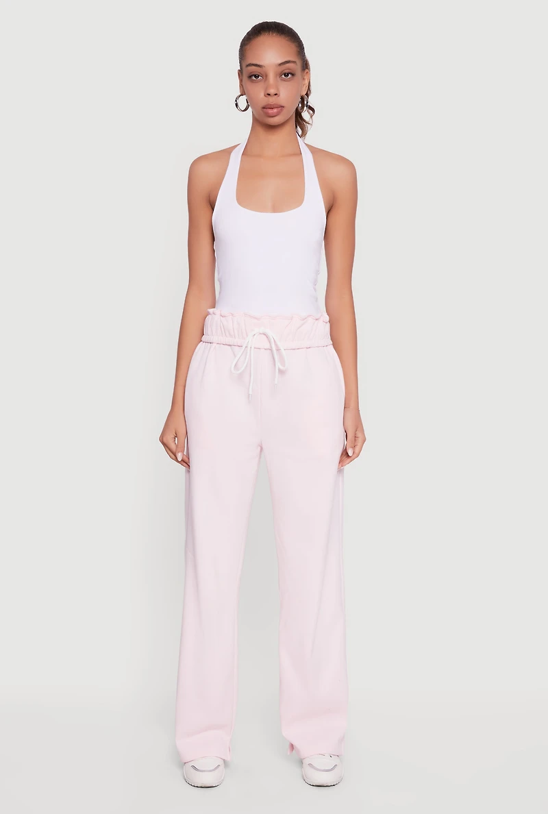 Drawstring Paper Bag Waist Wide Leg Sweatpants