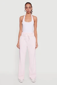 Drawstring Paper Bag Waist Wide Leg Sweatpants
