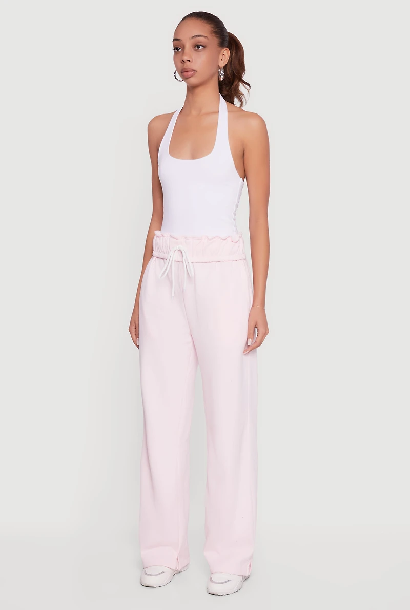 Drawstring Paper Bag Waist Wide Leg Sweatpants