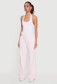 Drawstring Paper Bag Waist Wide Leg Sweatpants