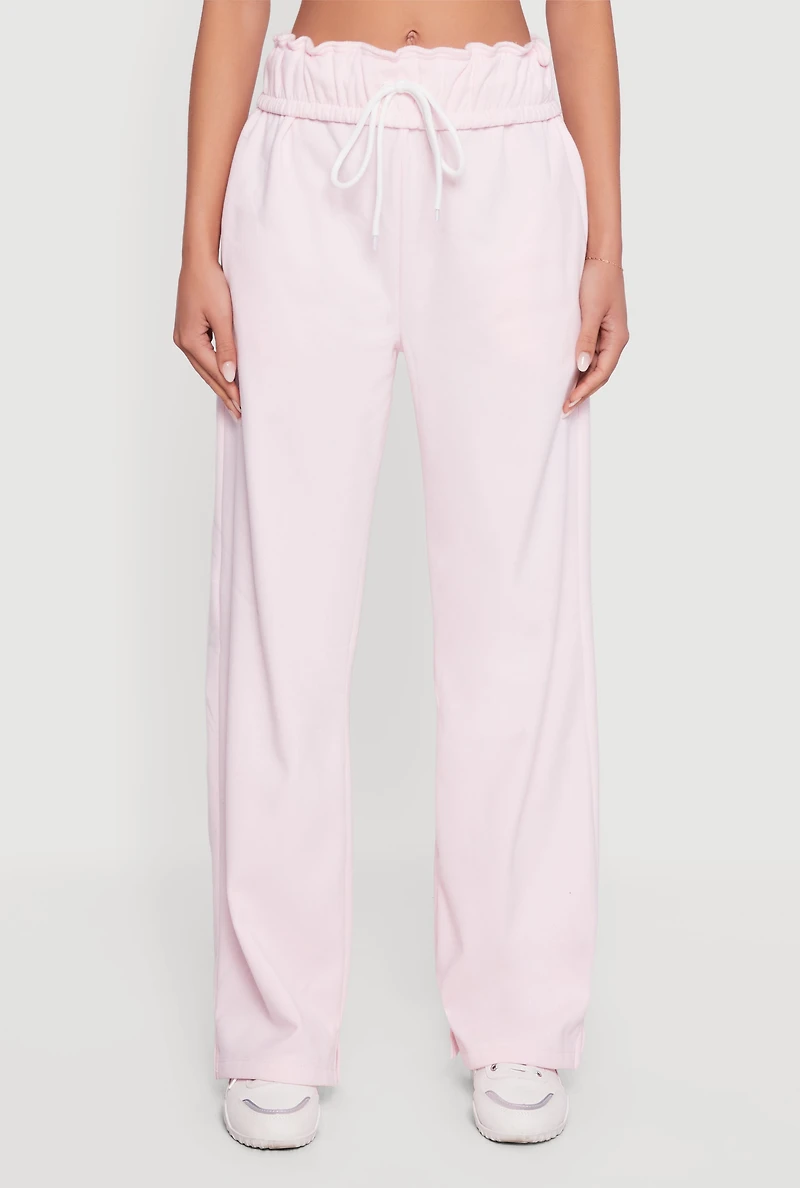 Drawstring Paper Bag Waist Wide Leg Sweatpants
