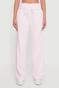 Drawstring Paper Bag Waist Wide Leg Sweatpants