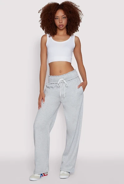 Womens Drawstring Paper Bag Waist Sweatpants, L