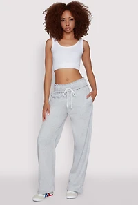 Womens Drawstring Paper Bag Waist Sweatpants, L