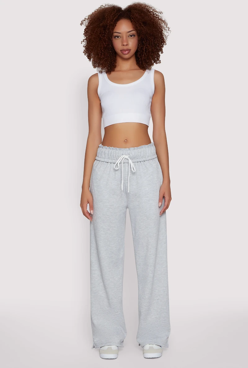 Womens Drawstring Paper Bag Waist Sweatpants, Grey, Size L