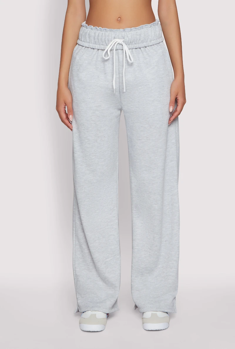 Womens Drawstring Paper Bag Waist Sweatpants, Grey, Size L