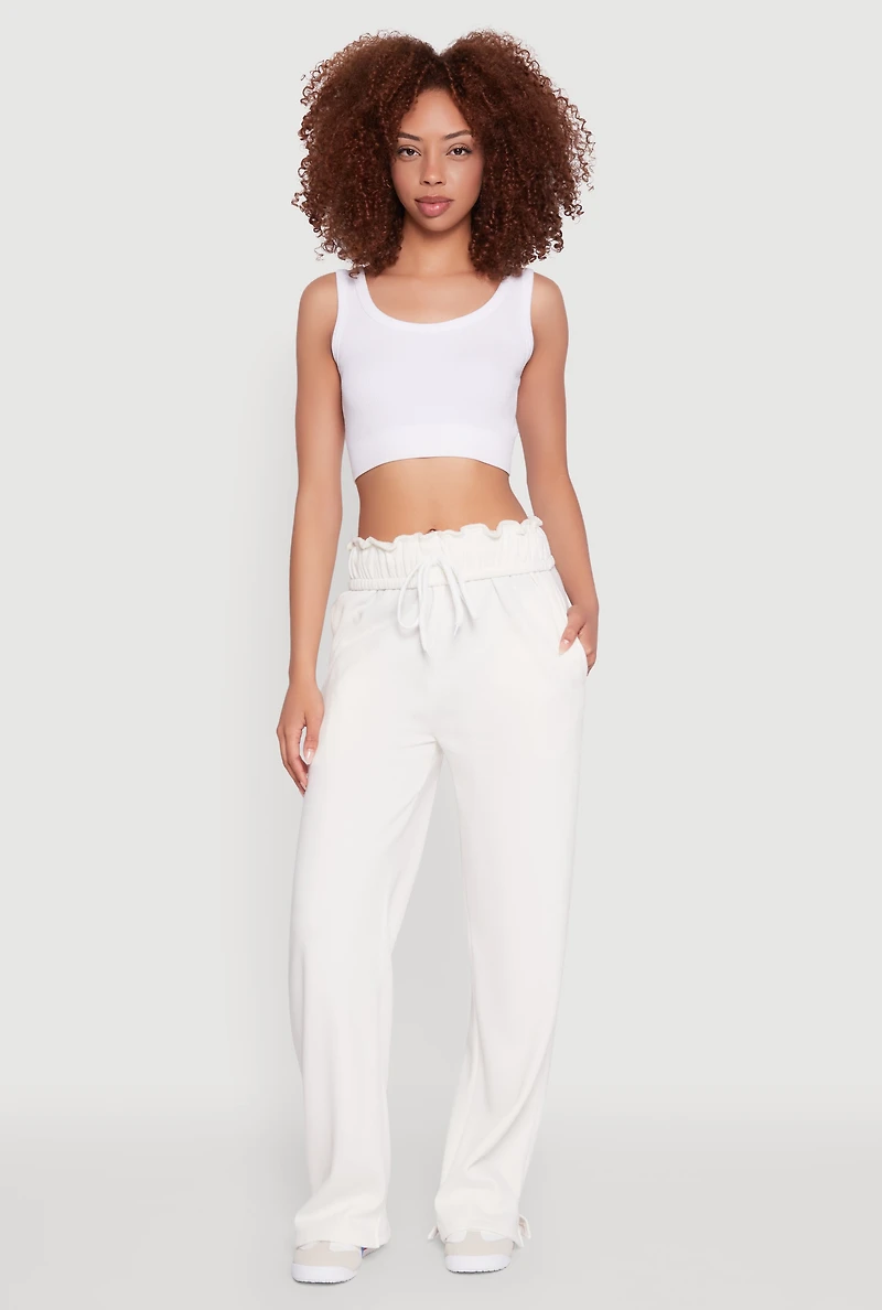 Womens Drawstring Paper Bag Waist Sweatpants, White, Size S