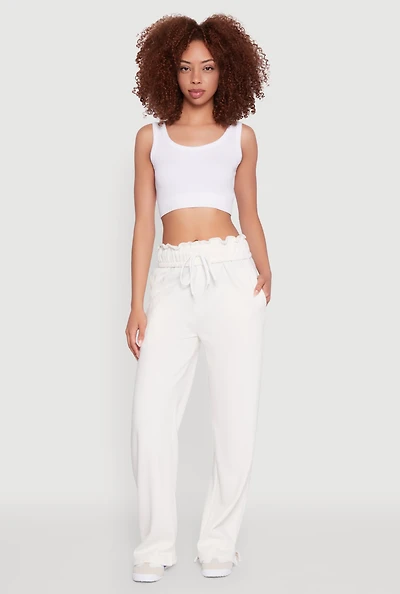 Womens Drawstring Paper Bag Waist Sweatpants, White, Size S