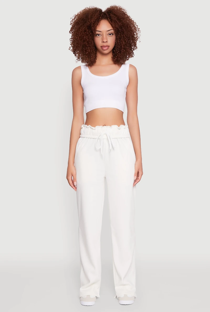 Womens Drawstring Paper Bag Waist Sweatpants, White, Size S