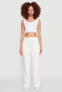 Womens Drawstring Paper Bag Waist Sweatpants, White, Size S