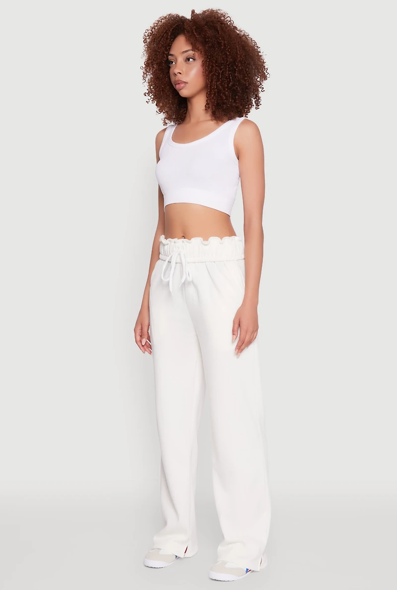 Womens Drawstring Paper Bag Waist Sweatpants, White, Size S