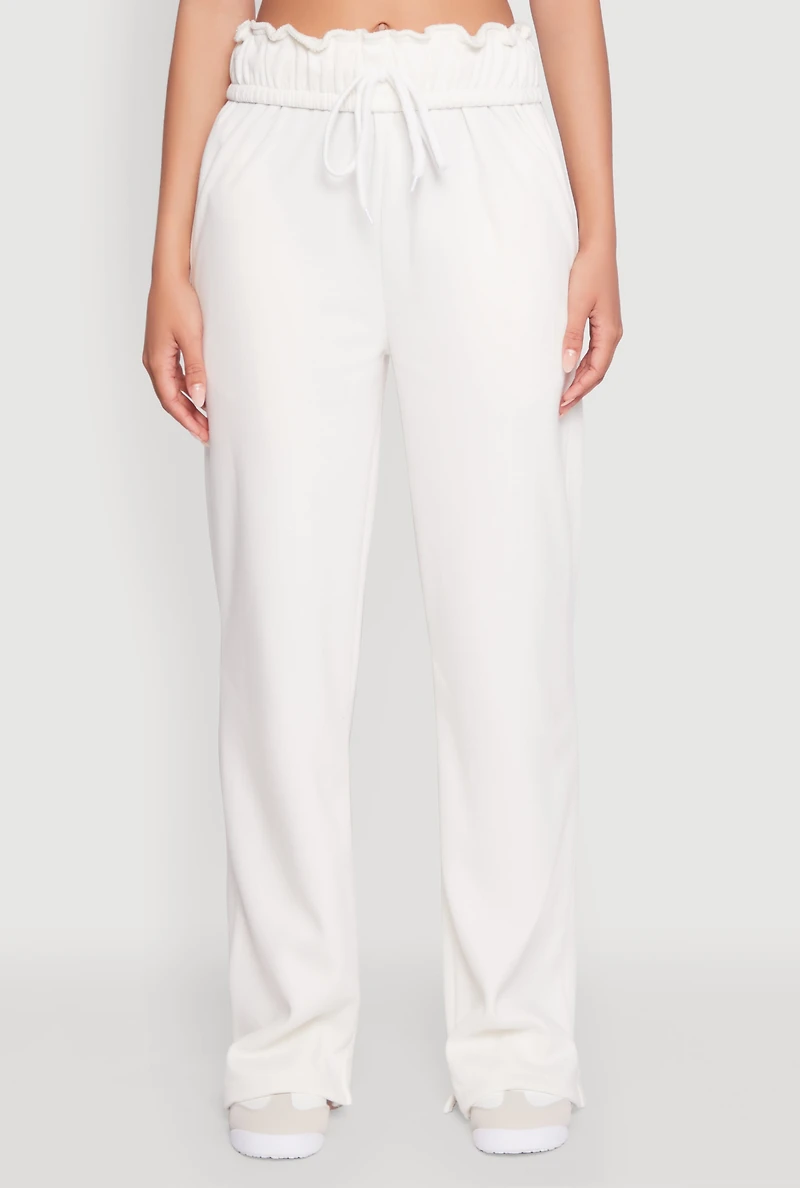 Womens Drawstring Paper Bag Waist Sweatpants, White, Size S