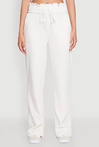 Womens Drawstring Paper Bag Waist Sweatpants, White, Size S