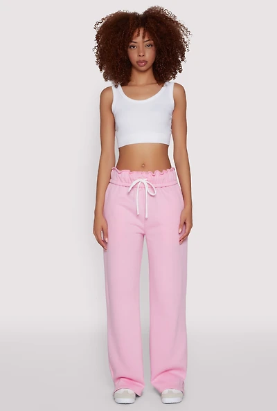 Womens Drawstring Paper Bag Waist Sweatpants, Pink,