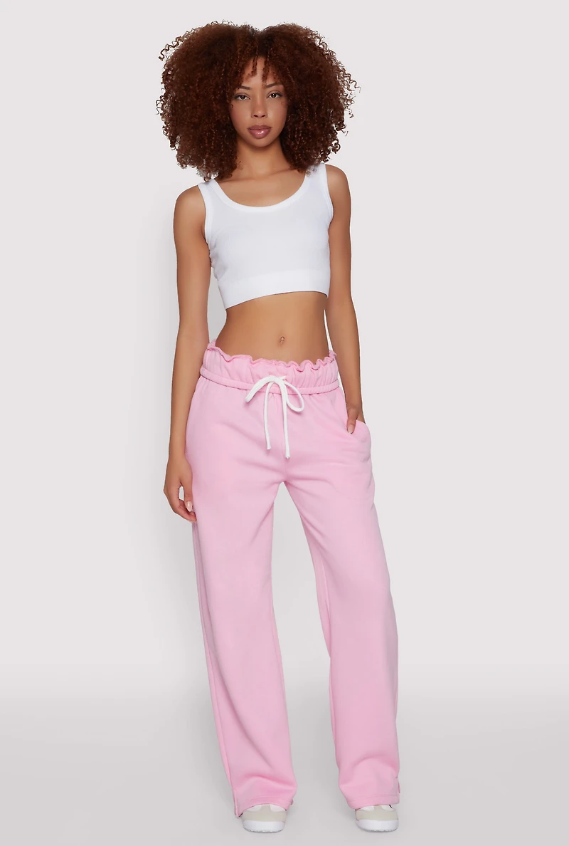 Womens Drawstring Paper Bag Waist Sweatpants, Pink,