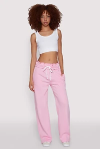 Womens Drawstring Paper Bag Waist Sweatpants, Pink,