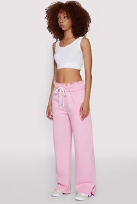 Womens Drawstring Paper Bag Waist Sweatpants, Pink,