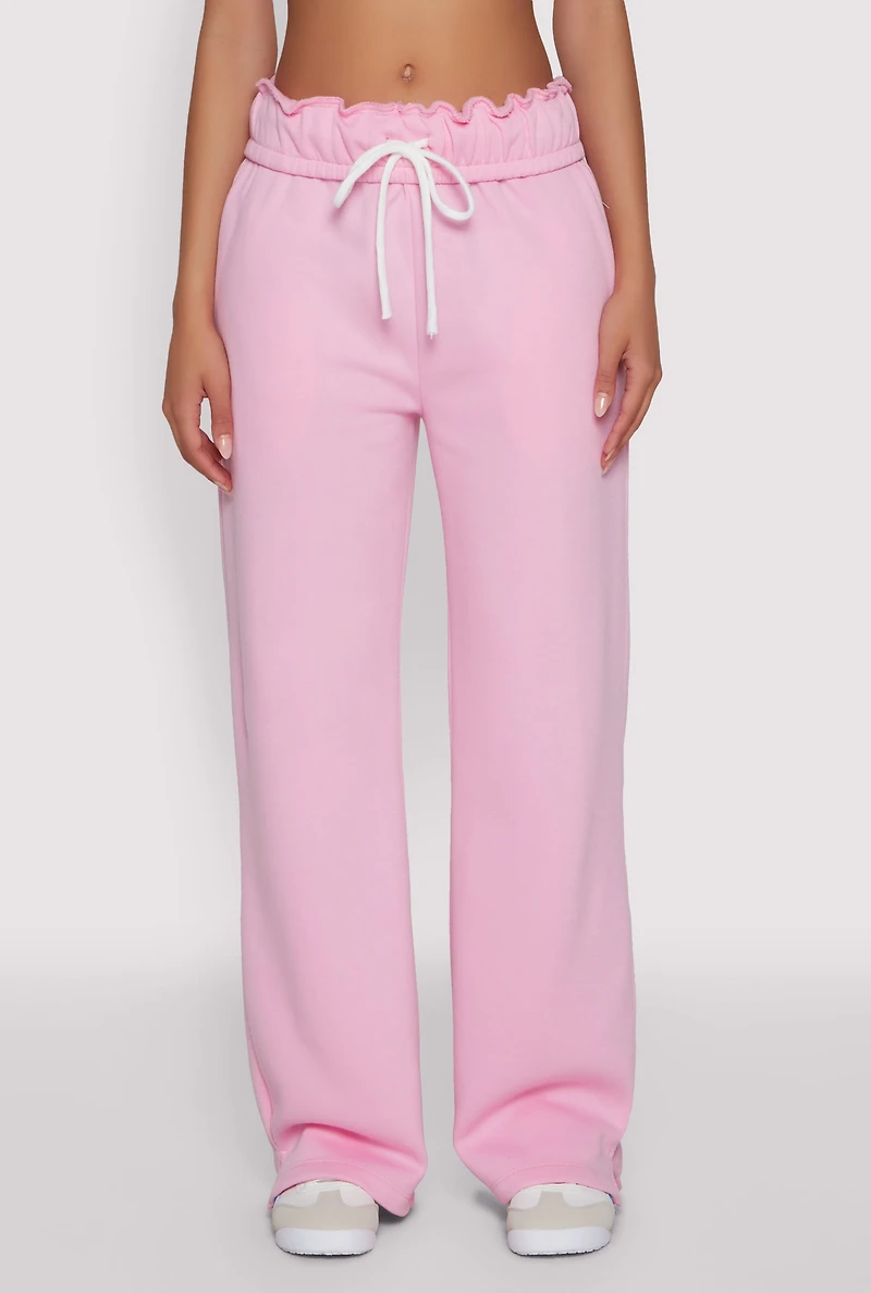 Womens Drawstring Paper Bag Waist Sweatpants, Pink,