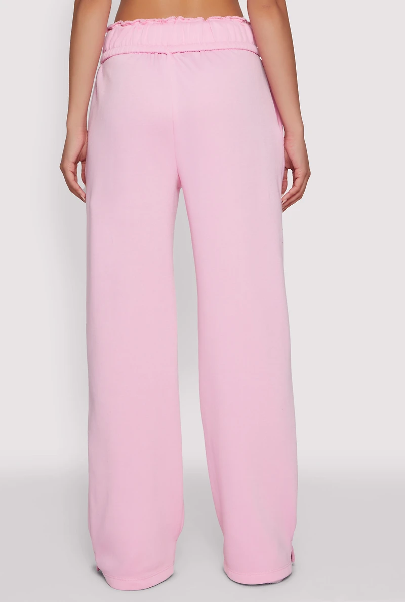 Womens Drawstring Paper Bag Waist Sweatpants, Pink,