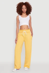 Womens Drawstring Paper Bag Waist Sweatpants, Yellow, Size L