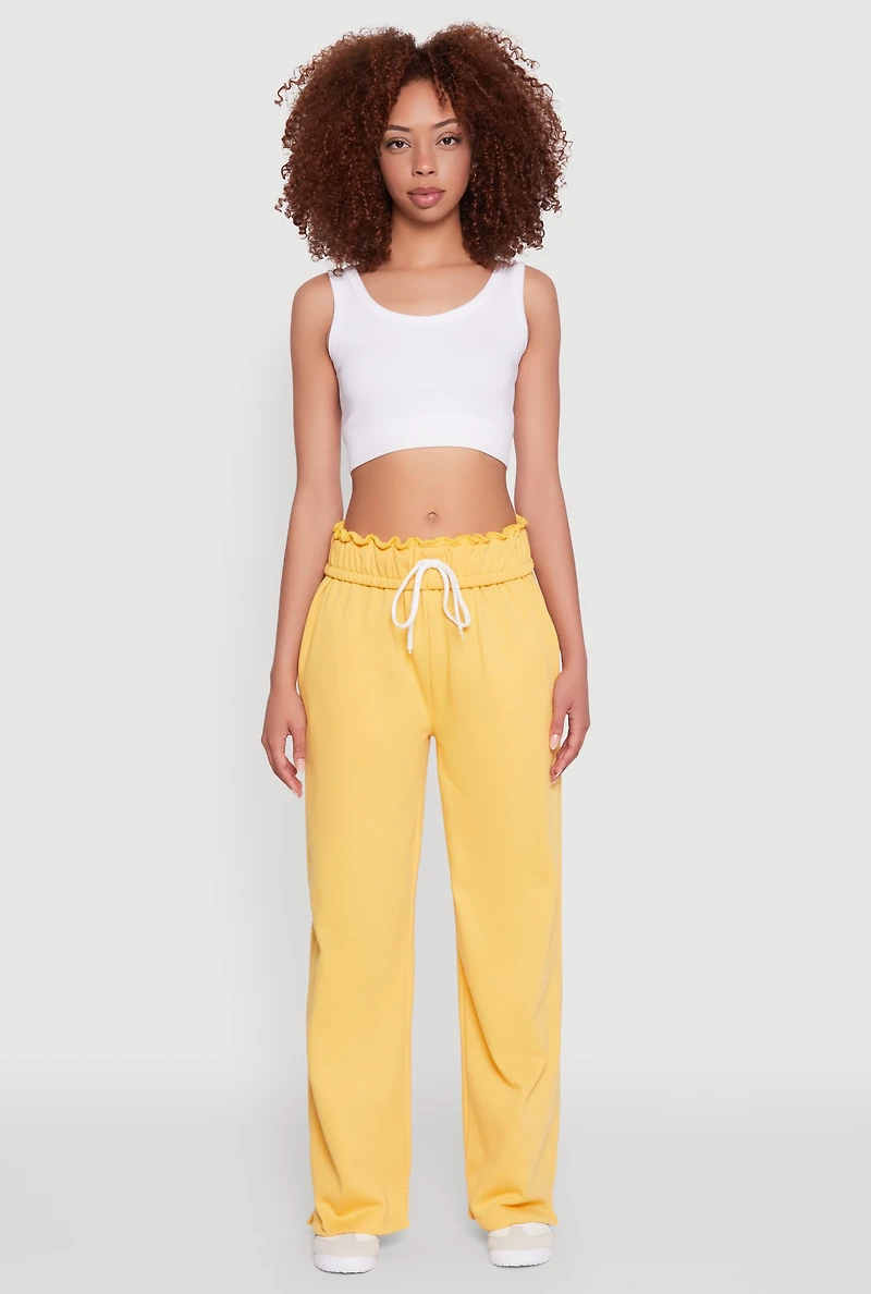 Womens Drawstring Paper Bag Waist Sweatpants, Yellow, Size L