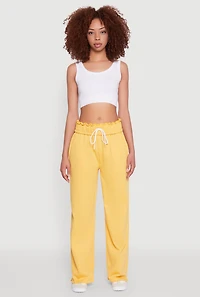 Womens Drawstring Paper Bag Waist Sweatpants, Yellow, Size L