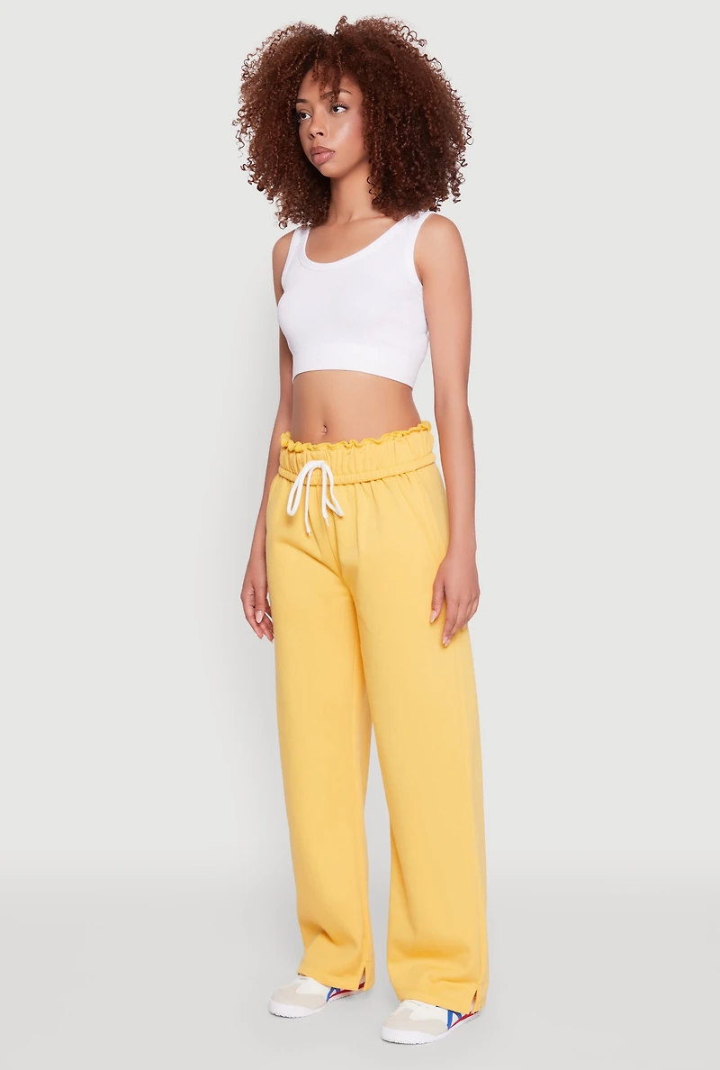 Womens Drawstring Paper Bag Waist Sweatpants, Yellow, Size L