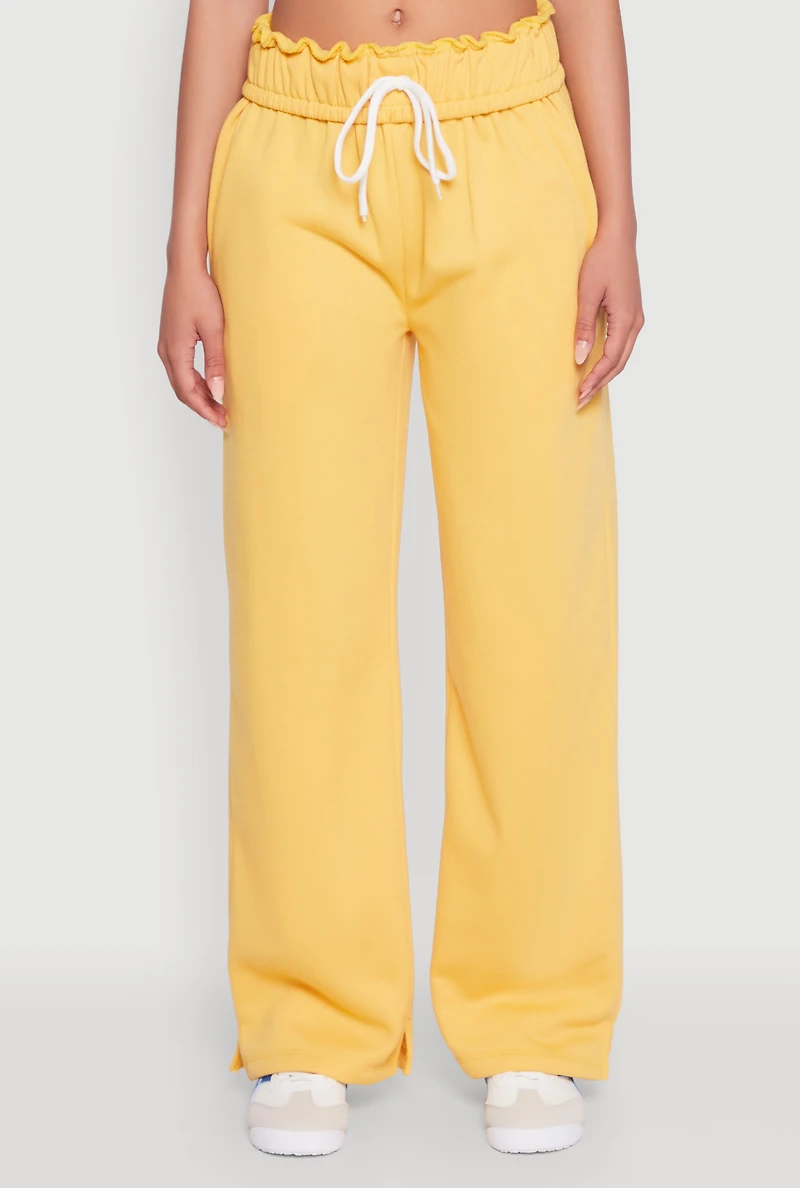Womens Drawstring Paper Bag Waist Sweatpants, Yellow, Size L