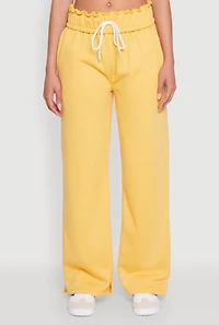 Womens Drawstring Paper Bag Waist Sweatpants, Yellow, Size L