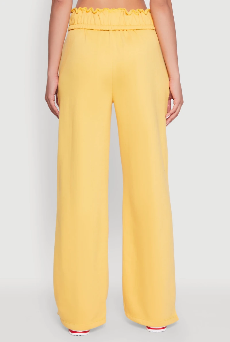 Womens Drawstring Paper Bag Waist Sweatpants, Yellow, Size L