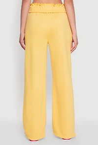 Womens Drawstring Paper Bag Waist Sweatpants, Yellow, Size L