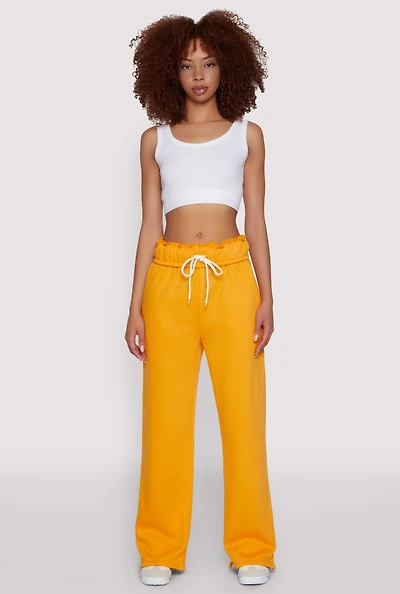 Womens Drawstring Paper Bag Waist Sweatpants,