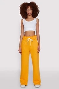 Womens Drawstring Paper Bag Waist Sweatpants, Orange, Size S