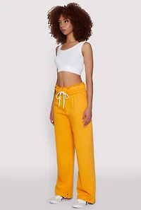 Womens Drawstring Paper Bag Waist Sweatpants, Orange, Size S