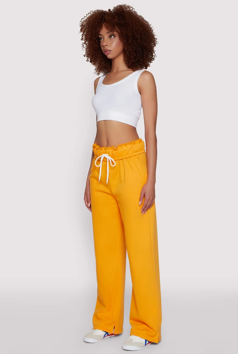 Womens Drawstring Paper Bag Waist Sweatpants,