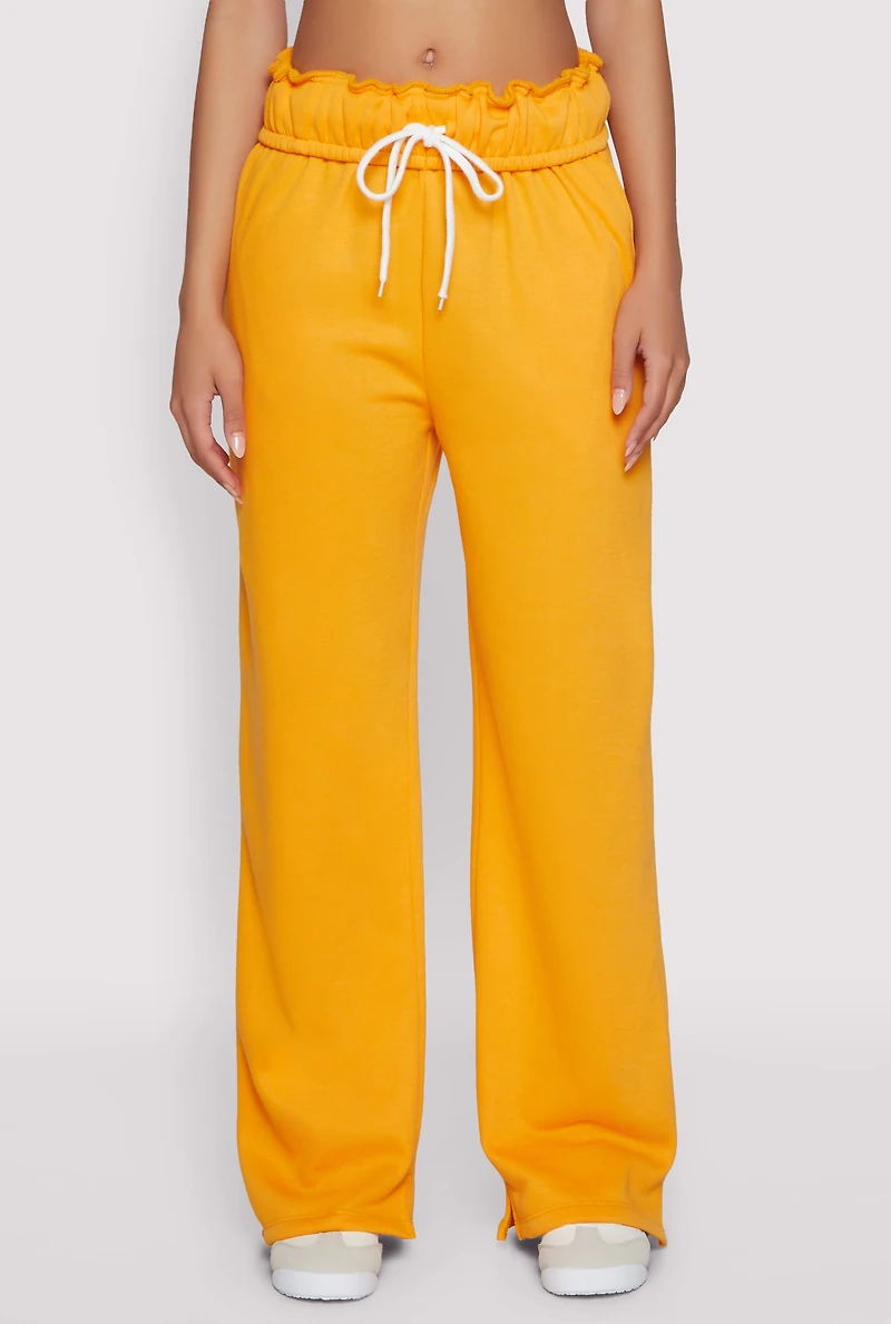 Womens Drawstring Paper Bag Waist Sweatpants,