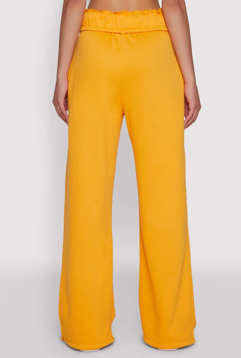 Womens Drawstring Paper Bag Waist Sweatpants, Orange, Size L