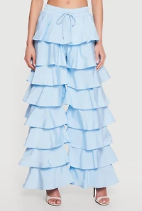 Drawstring Waist Ruffle Tiered Casual Pants