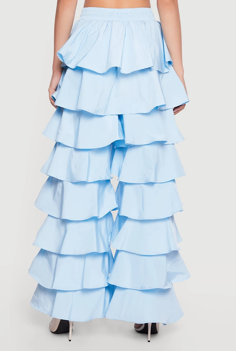 Drawstring Waist Ruffle Tiered Casual Pants