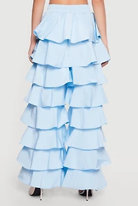 Drawstring Waist Ruffle Tiered Casual Pants