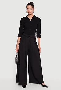 Pleated High Waisted Wide Leg Belted Dress Pants