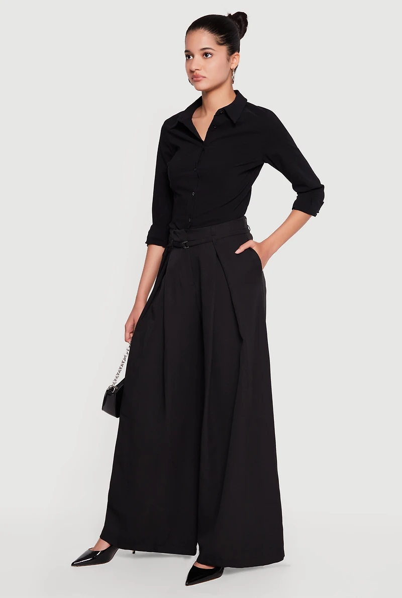 Pleated High Waisted Wide Leg Belted Dress Pants