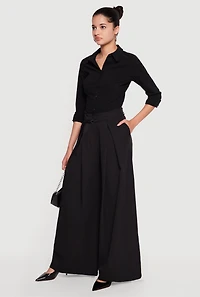 Pleated High Waisted Wide Leg Belted Dress Pants