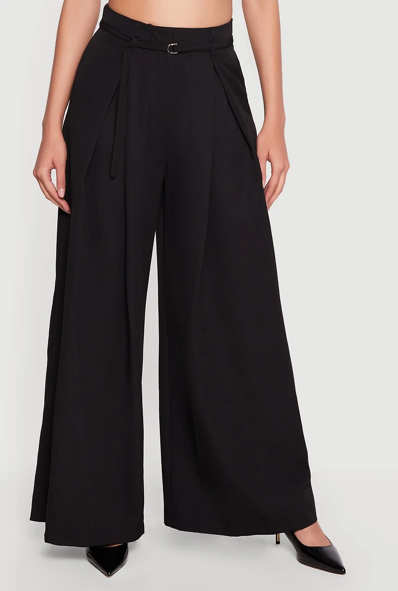 Pleated High Waisted Wide Leg Belted Dress Pants