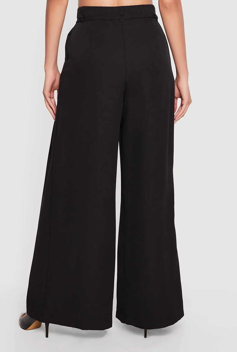 Pleated High Waisted Wide Leg Belted Dress Pants