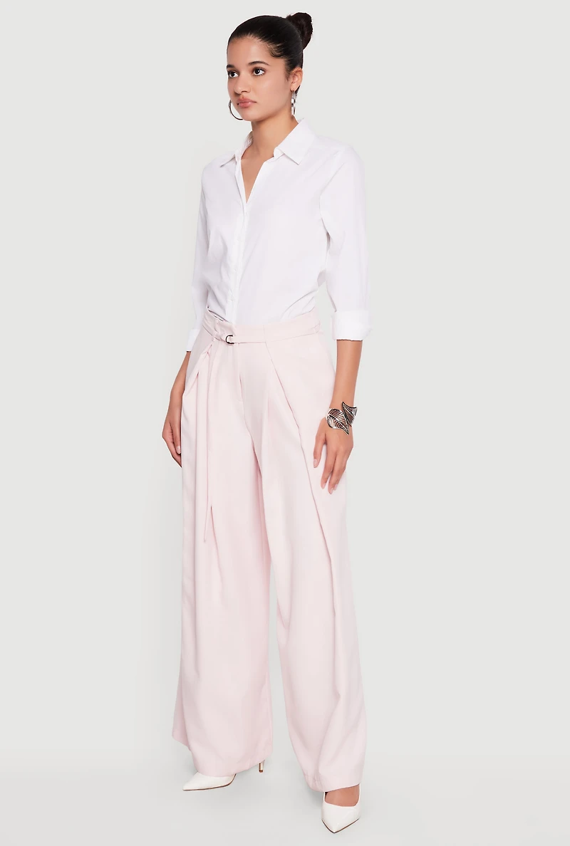 Pleated High Waisted Wide Leg Belted Dress Pants