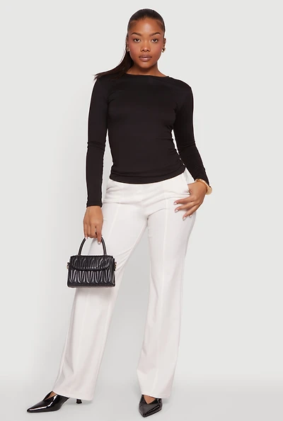 Pintuck Detail High Waisted Pull On Dress Pants