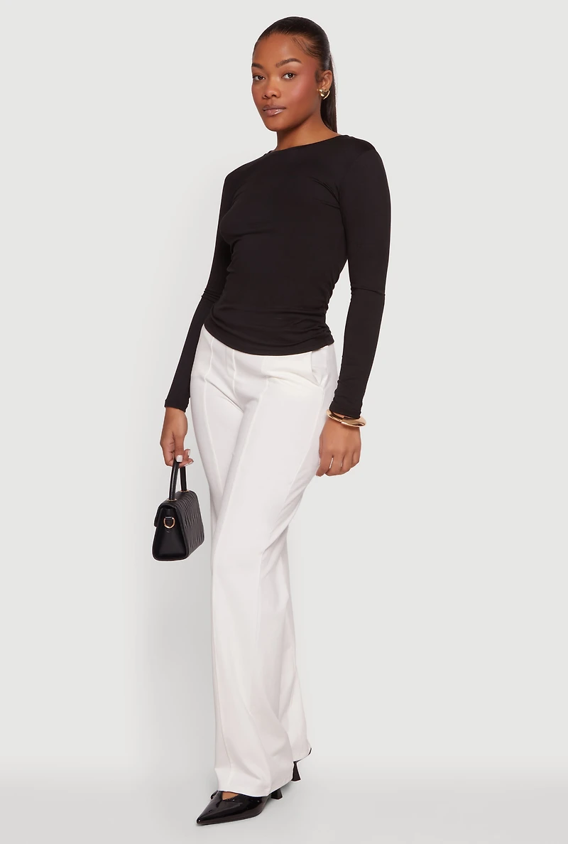 Pintuck Detail High Waisted Pull On Dress Pants