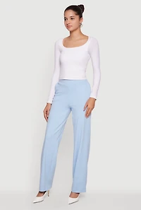 Pintuck Detail High Waisted Pull On Dress Pants